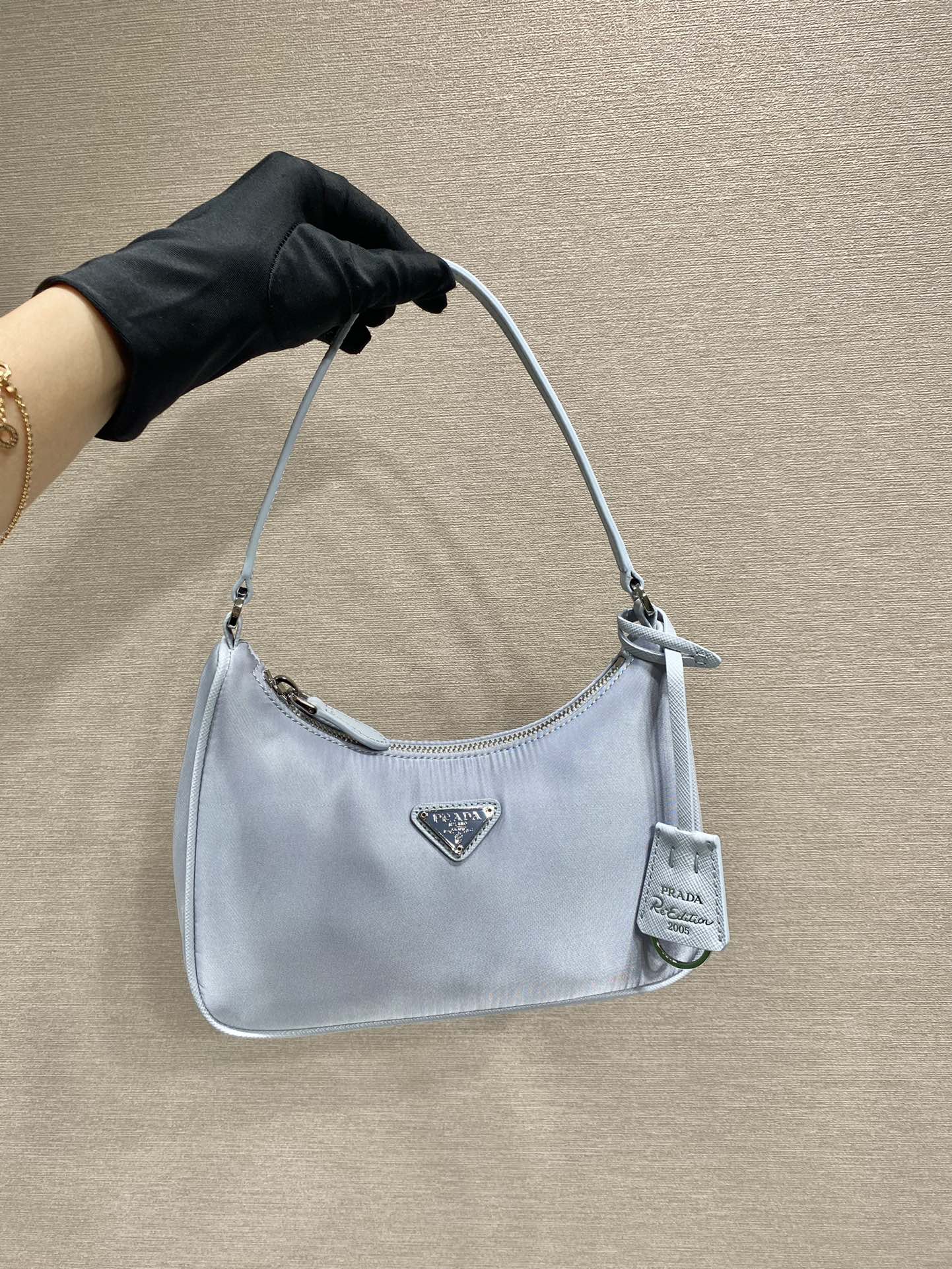 Prada Mini Re Edition 2005 Re Nylon And Saffiano Bag Light Grey 1NE204